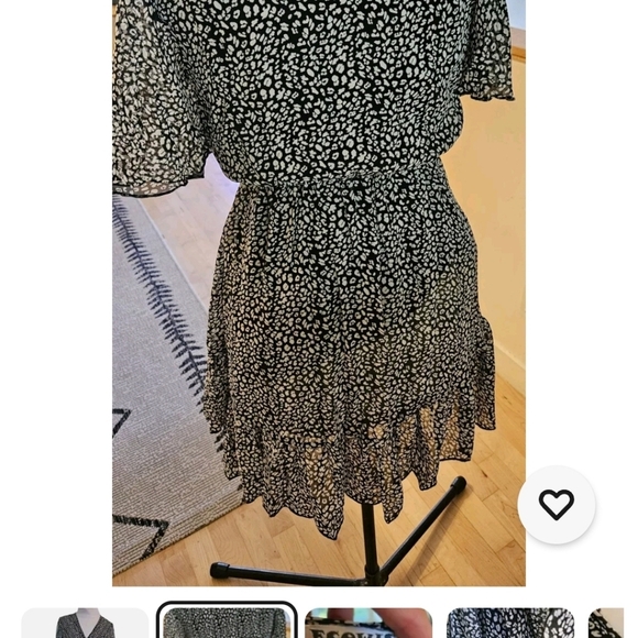 New wTags ECOWISH Midi Black Animal Print V-Neck Elastic Tie Waist S Flattering - Picture 9 of 10